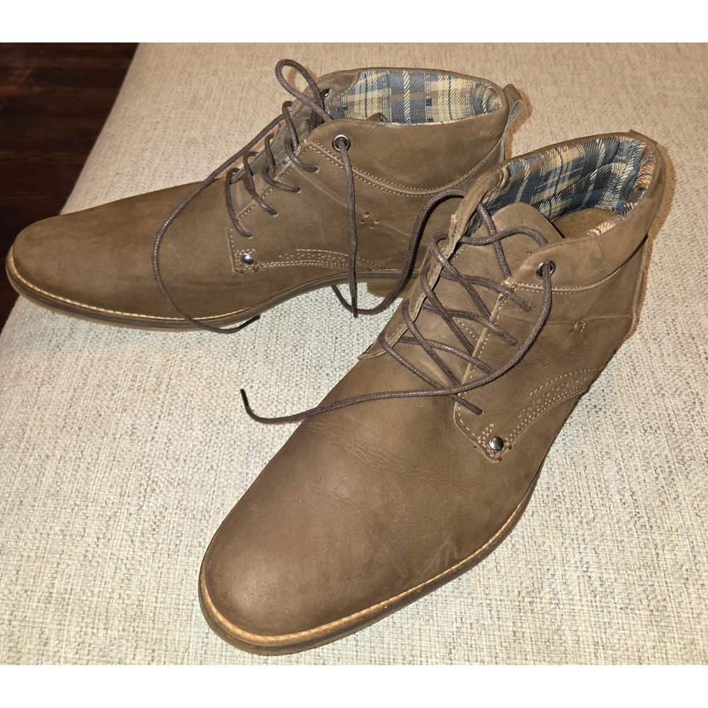 Mariner Mens Brown Leather Chukka Boots Lace Up Ankle Plaid Lined Size 8 - Picture 3 of 5